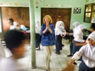 I also spent some time visiting other PCV schools and helped out with English clubs - here Inge is teaching her students to square dance!